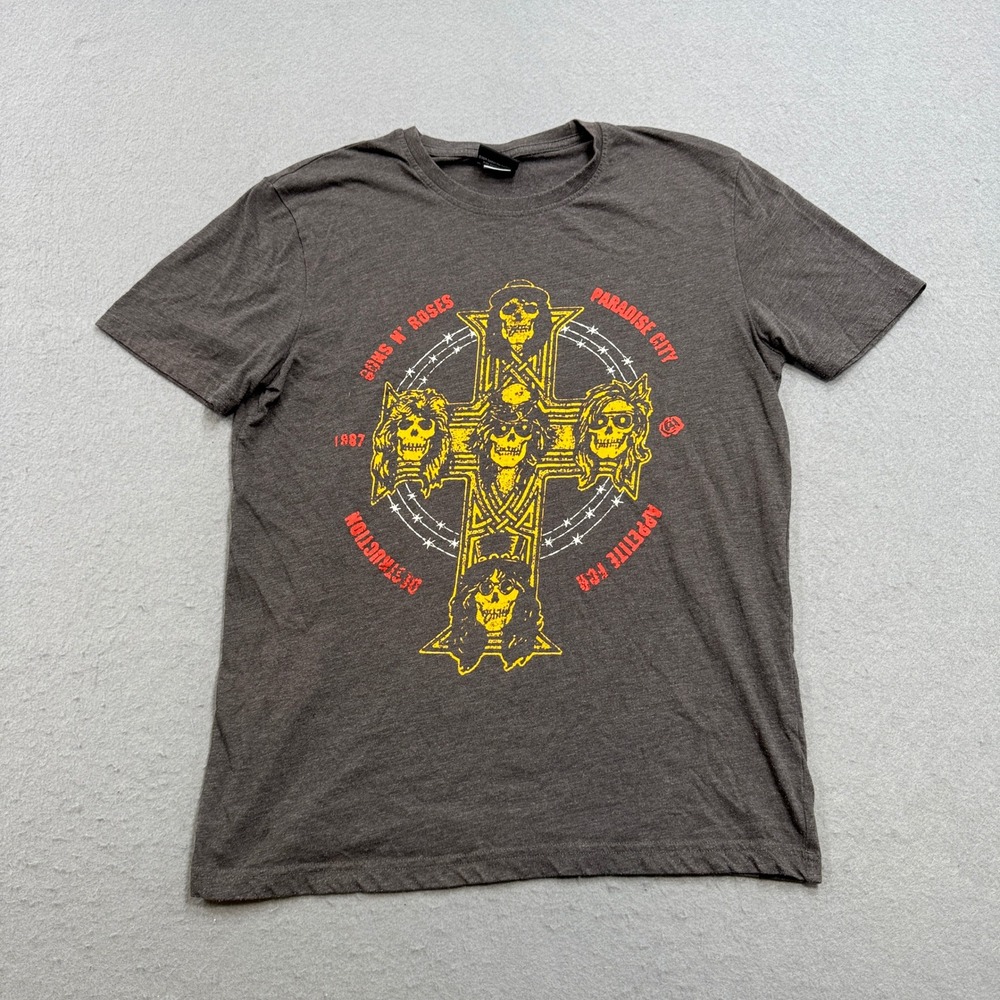 Guns N' Roses Graphic T-Shirt Men's Medium Gray‎ Appetite For Destruction Cross